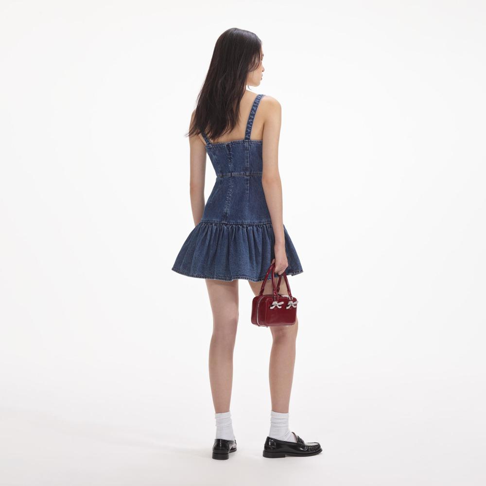 SELF PORTRAIT SS24 Bow Denim Mini Dress