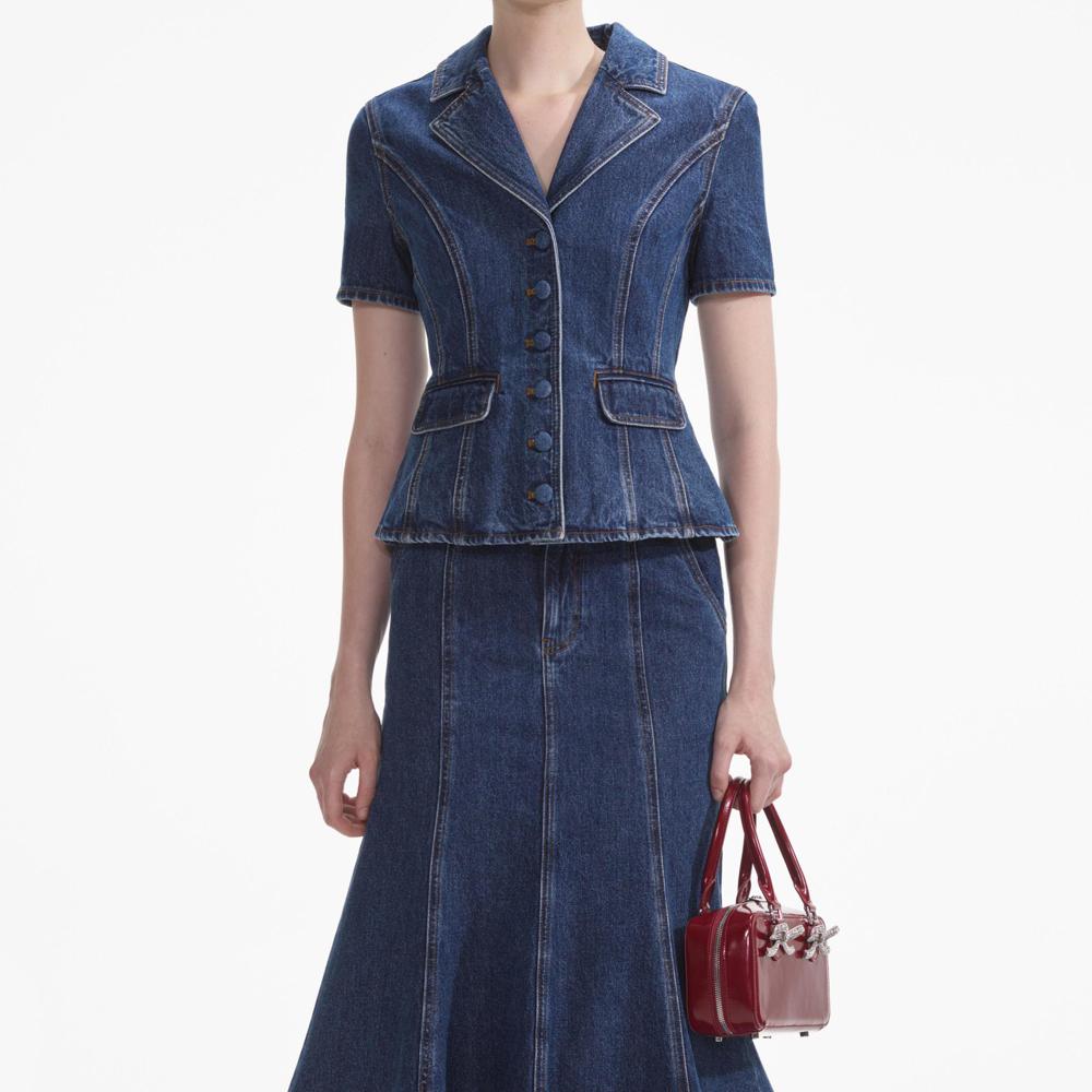 SELF PORTRAIT SS24 Flared Denim Midi Dress