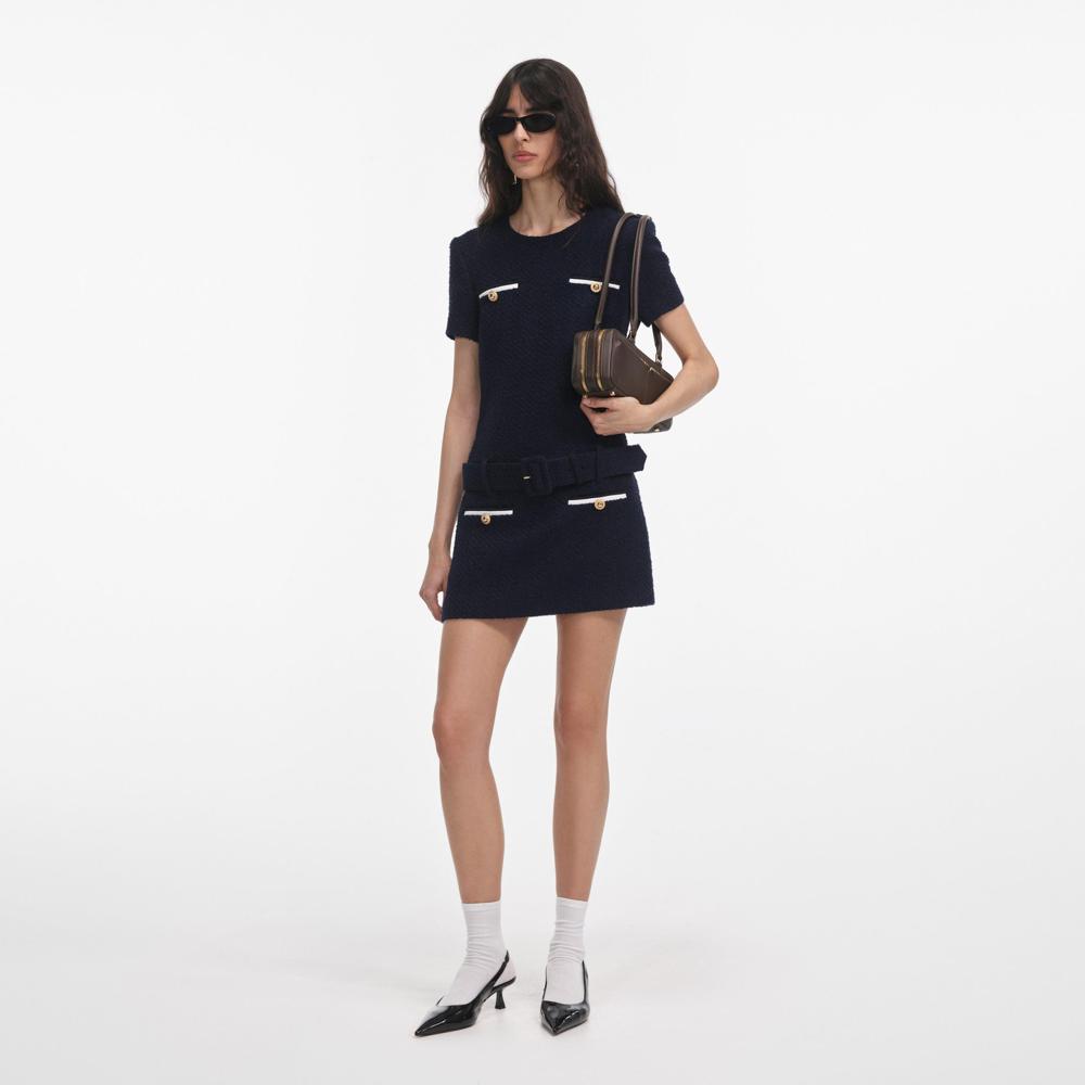 SP VIP PRICE Navy Boucle Mini Dress
