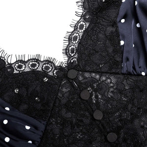 SP VIP PRICE Polka Dot Satin Lace Maxi Dress