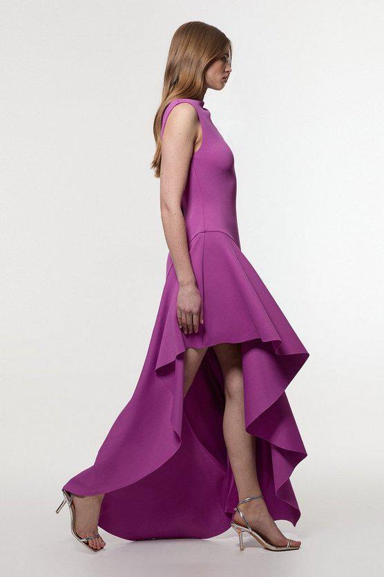 Karen Millen UK SALE Scuba Drama Ruffle Hem Woven Maxi Dress