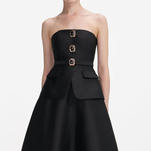 SP VIP PRICE Black Taffeta Bandeau Midi Dress