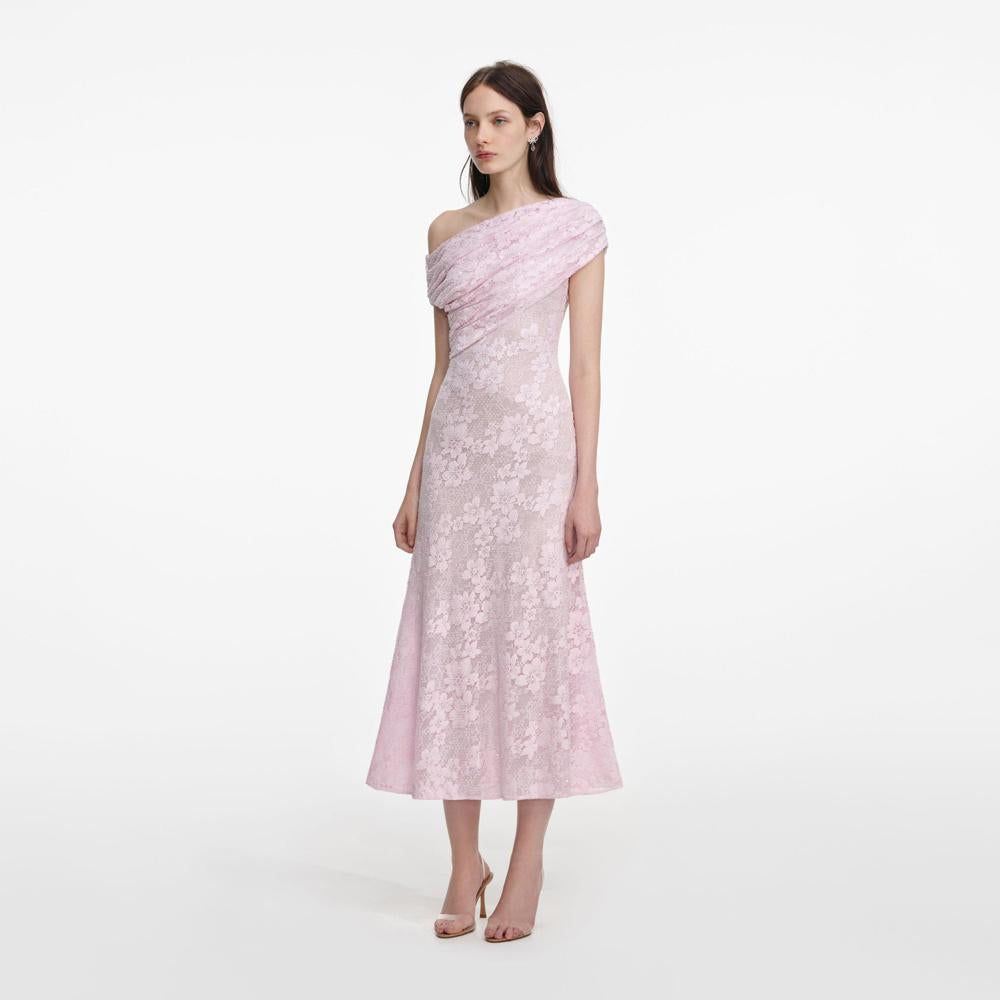 SP VIP PRICE Pink Rhinestone Lace Midi Dress
