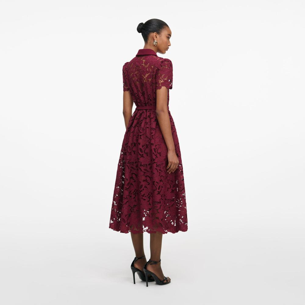 SP VIP PRICE Burgundy Lace Collared Midi Dress