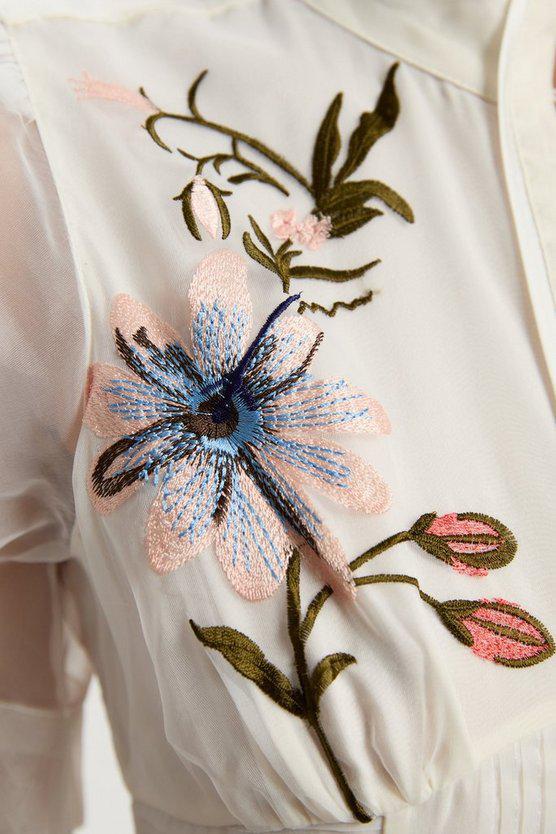 Karen Millen UK SALE Botanical Embroidery Organdie Angel Sleeve Midi Dress