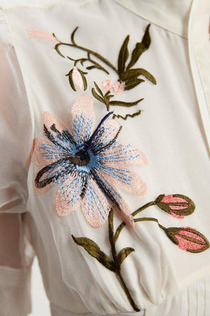 Karen Millen UK SALE Botanical Embroidery Organdie Angel Sleeve Midi Dress