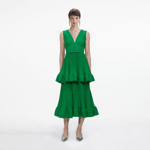 SELF PORTRAIT BLACK FRIDAY SALE Green Tiered Chiffon Midi Dress