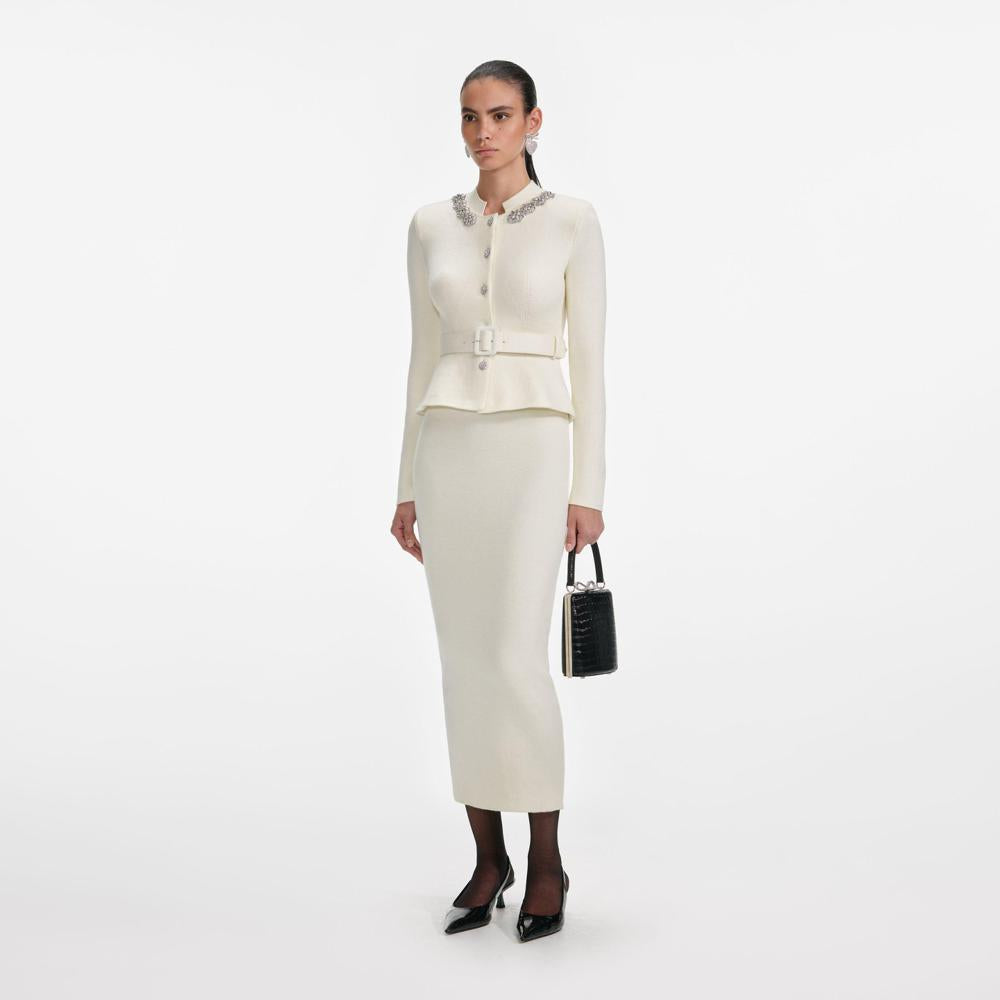 SP VIP PRICE Cream Wool Peplum Knit Midi Dress