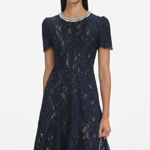SP VIP PRICE Navy Lace Embellished Midi Dress