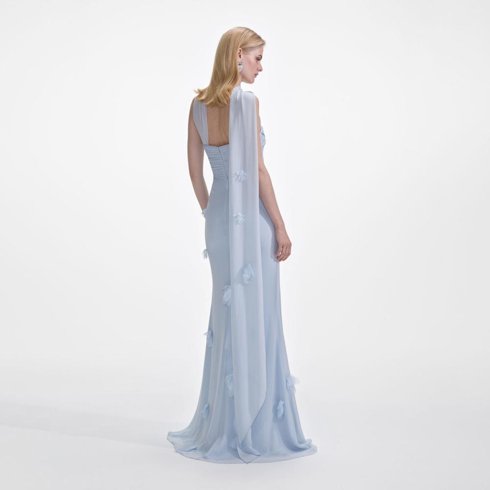 SP VIP PRICE Blue Georgette Flower Maxi Dress