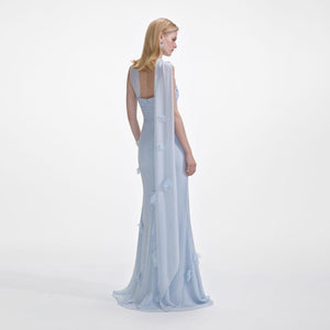 SP VIP PRICE Blue Georgette Flower Maxi Dress