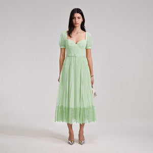 SELF PORTRAIT BLACK FRIDAY SALE Green Chiffon Lace Detail Midi Dress