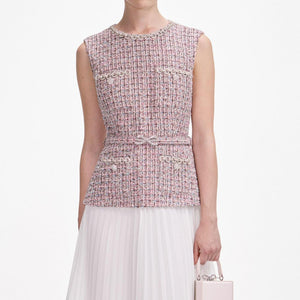 SP VIP PRICE Pink Boucle Chiffon Midi Dress