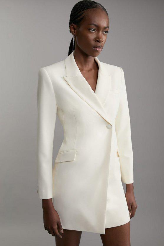 Karen Millen UK SALE Tailored Viscose Crystal Embellished Blazer Mini Dress - ivory