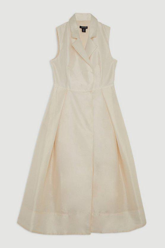 Karen Millen UK SALE Lydia Millen Taffeta Full Skirt Tailored Wrap Shirt Midaxi Dress - cream