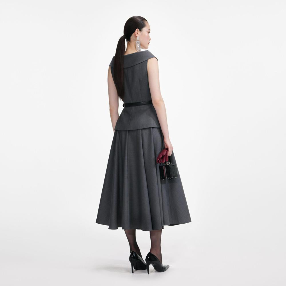 SP VIP PRICE Grey Wool Tailored Midi Dress