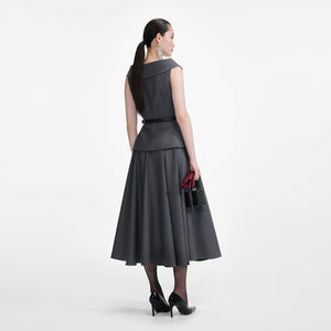 SP VIP PRICE Grey Wool Tailored Midi Dress