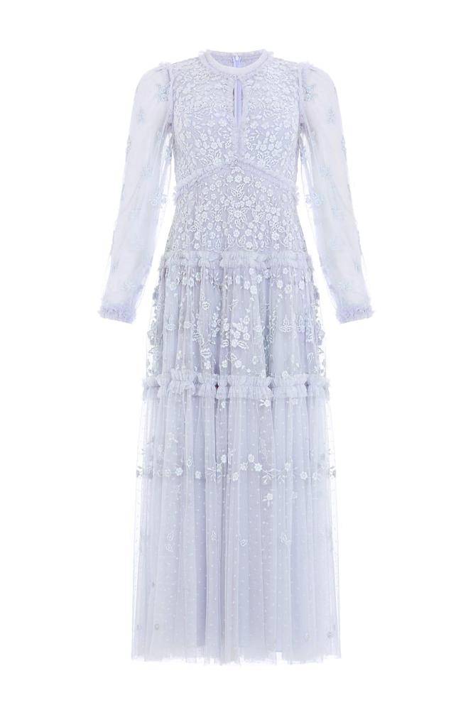 Needle & Thread CYBER SALE Autumn Lace Long Sleeve Ankle Gown - blue