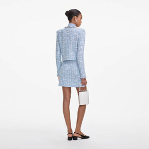 SELF PORTRAIT SS25 VIP PRICE Blue Check Knit Mini Skirt