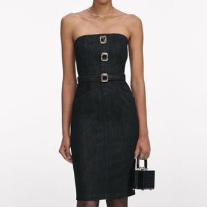 SP VIP PRICE Black Denim Bandeau Midi Dress