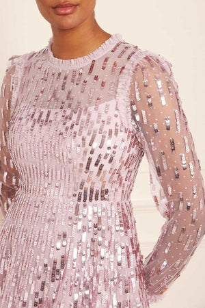 Needle & Thread CYBER SALE Sequin Dash Long Sleeve Ankle Gown - pink