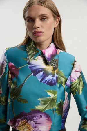 Karen Millen UK SALE Rose Floral Twill Cropped Woven Jacket