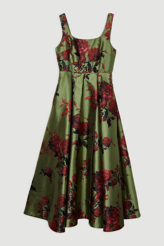 Karen Millen UK SALE Lydia Millen Floral Jacquard Corseted Woven Maxi Dress