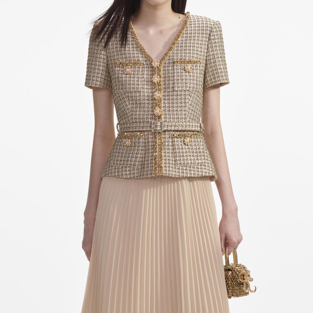 SELF PORTRAIT SS24 Gold Boucle Midi Dress