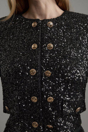 Karen Millen UK SALE Tailored Sequin Cropped Blazer - black