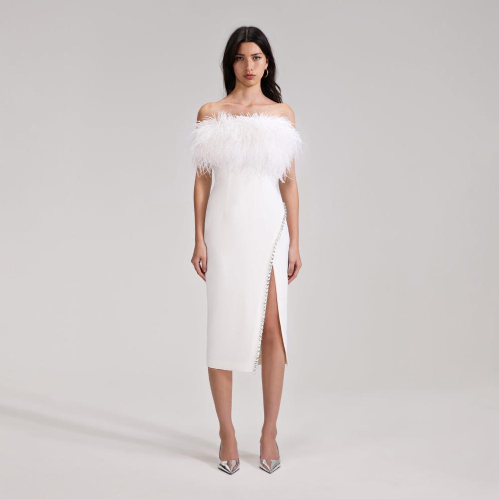 SELF PORTRAIT BLACK FRIDAY SALE White Feather Midi Dress