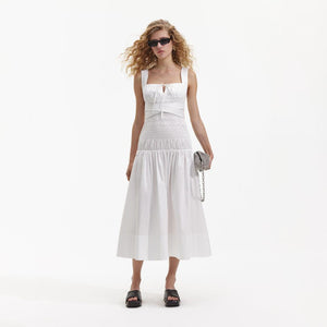 SELF PORTRAIT BLACK FRIDAY SALE White Cotton Sweetheart Midi Dress