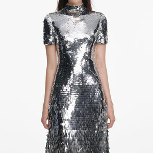 SP VIP PRICE Silver Gradient Sequin Midi Dress