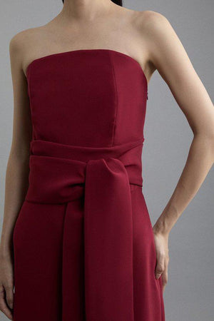Karen Millen UK SALE Soft Tailored Colourblock Tailored Bandeau Jumpsuit - merlot