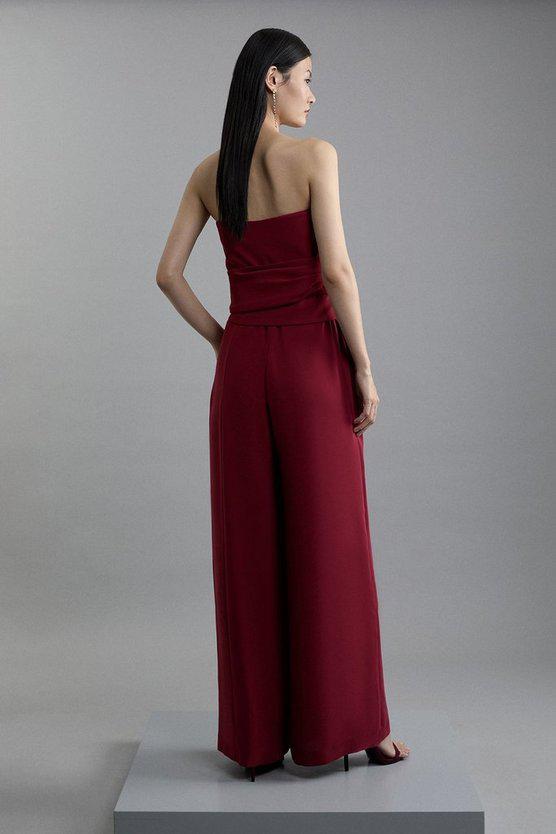 Karen Millen UK SALE Soft Tailored Colourblock Tailored Bandeau Jumpsuit - merlot