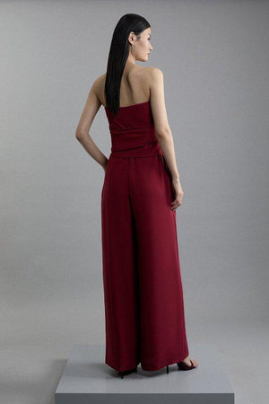 Karen Millen UK SALE Soft Tailored Colourblock Tailored Bandeau Jumpsuit - merlot