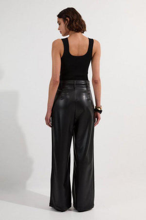 Karen Millen UK SALE Faux Leather High Waisted Wide Leg Trousers - black