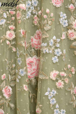 Needle & Thread PO and SALE Antoinettes Floral Round Neck Ankle Gown - green