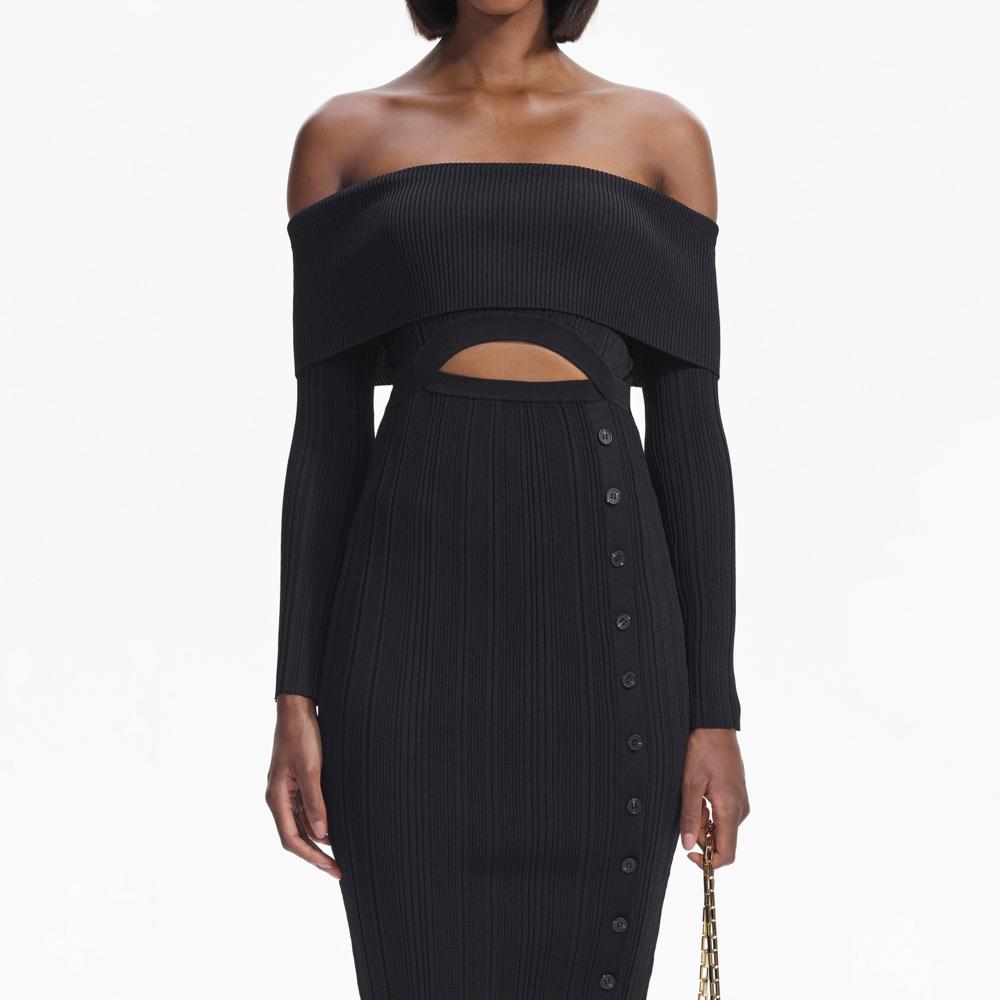 SELF PORTRAIT BLACK FRIDAY SALE Black Off Shoulder Knit Midi Dress