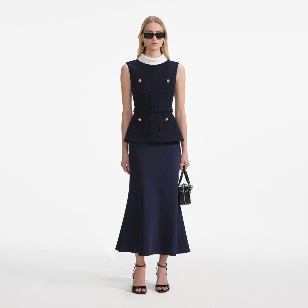 SP VIP PRICE Navy Boucle Sleeveless Midi Dress