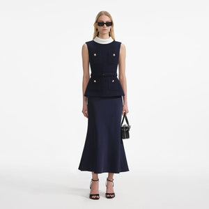 SP VIP PRICE Navy Boucle Sleeveless Midi Dress
