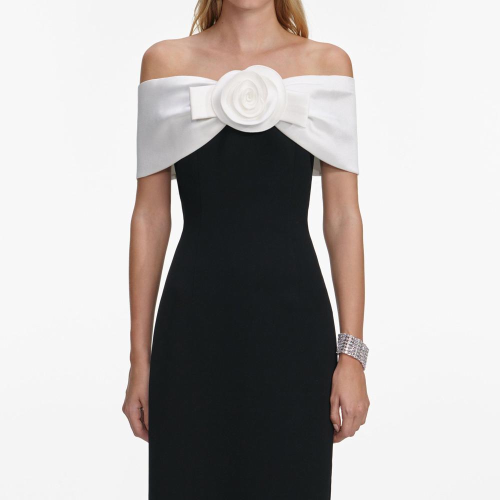 SP VIP PRICE Black Crepe Flower Maxi Dress