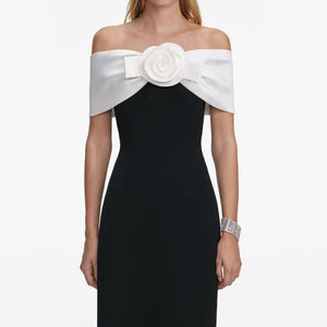 SP VIP PRICE Black Crepe Flower Maxi Dress