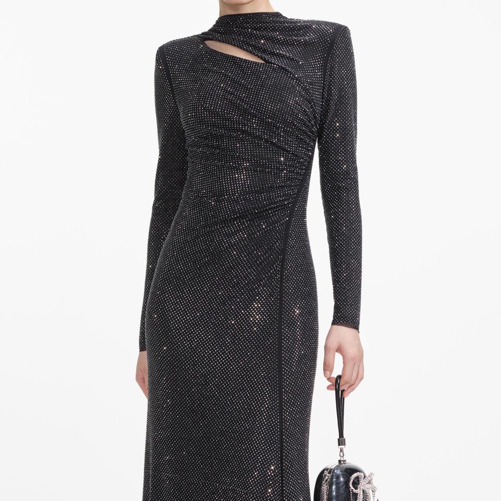 SP VIP PRICE Black Rhinestone Mesh Cut Out Maxi Dress