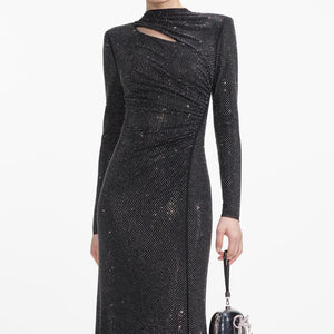SP VIP PRICE Black Rhinestone Mesh Cut Out Maxi Dress