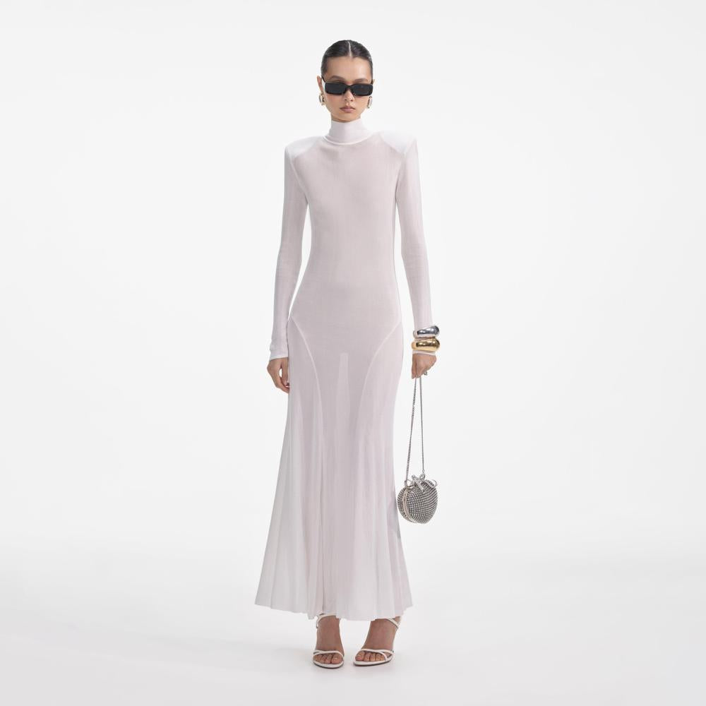 SELF PORTRAIT SS24 White Viscose Knit Maxi Dress