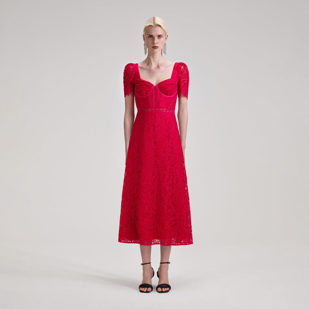 SELF PORTRAIT BLACK FRIDAY SALE Red Lace Classic Midi Dress