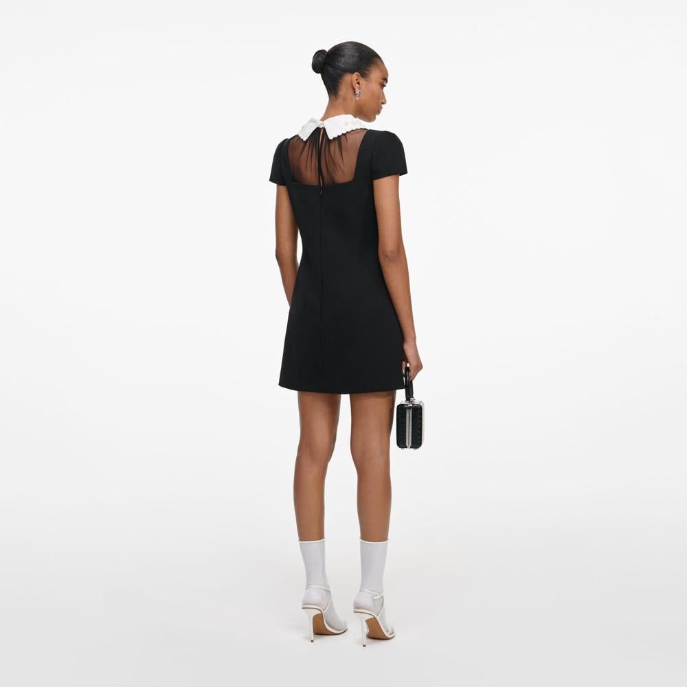SP VIP PRICE Black Crepe Bow Collar Mini Dress