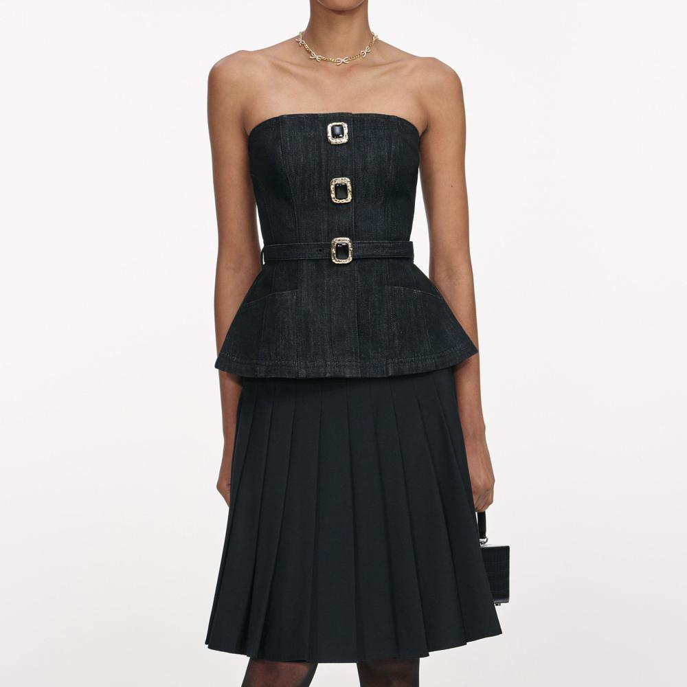 SP VIP PRICE Black Denim Bandeau Top