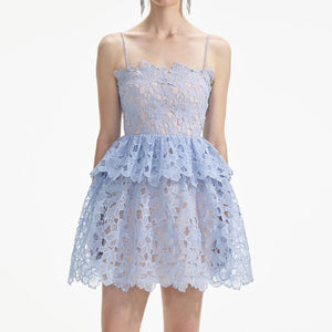 SELF PORTRAIT SS24 Blue Organza Lace Mini Dress