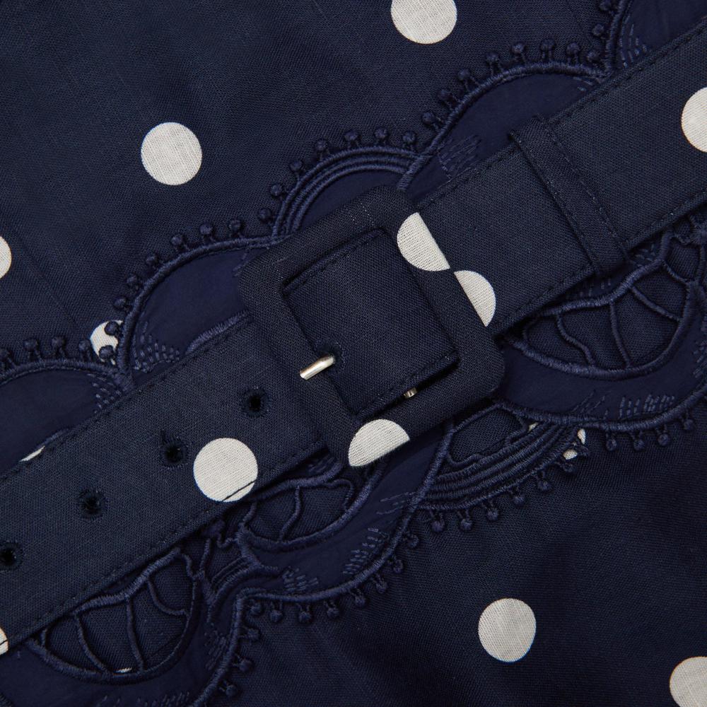 SP VIP PRICE Navy Polka Dot Linen Midi Dress